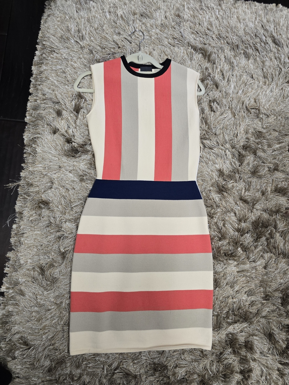 Fendi Coral, Navy & Cream Striped Sleeveless Mini Dress